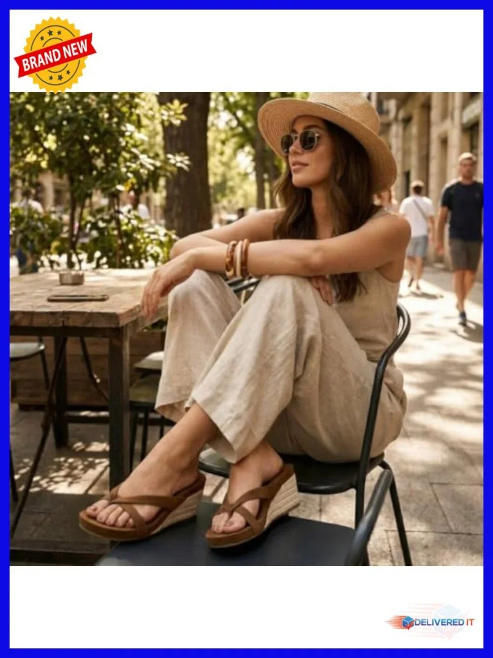 Espadrille Wedge Sandals for Women - Thong Platform Flip Flops with Cross Strap